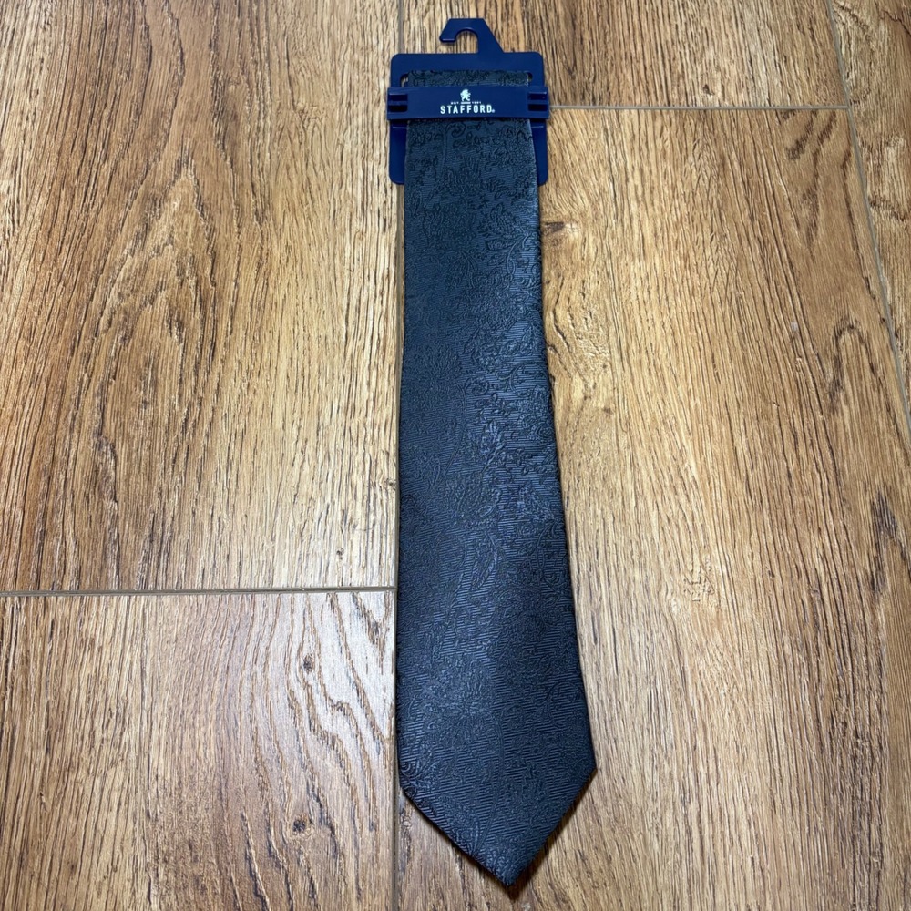New Stafford Mens Charcoal Grey Floral Necktie Formal Wedding Tie Paisley